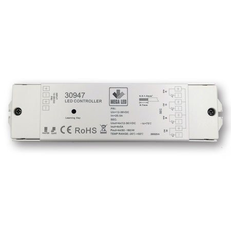 Mega LED - RF Dimmer - RGBW RF Receiver, Constant Voltage Receiver, 4 Channels, 5A Per Channel, 12-36V DC (30947) — Quality Boat Parts