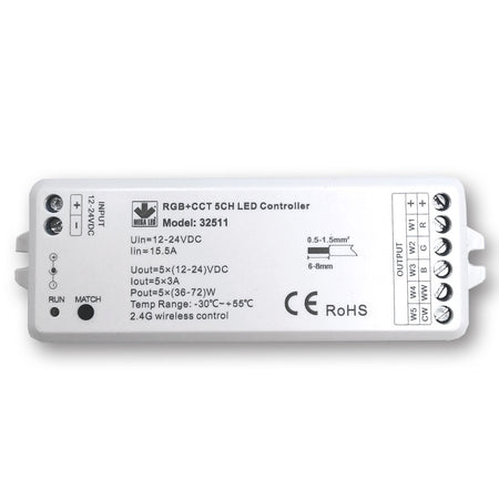 Mega LED - Wireless RF Dimmer Controller - Single Color & RGB+ 2 Whites RF Controller, 5 Channels — Quality Boat Parts