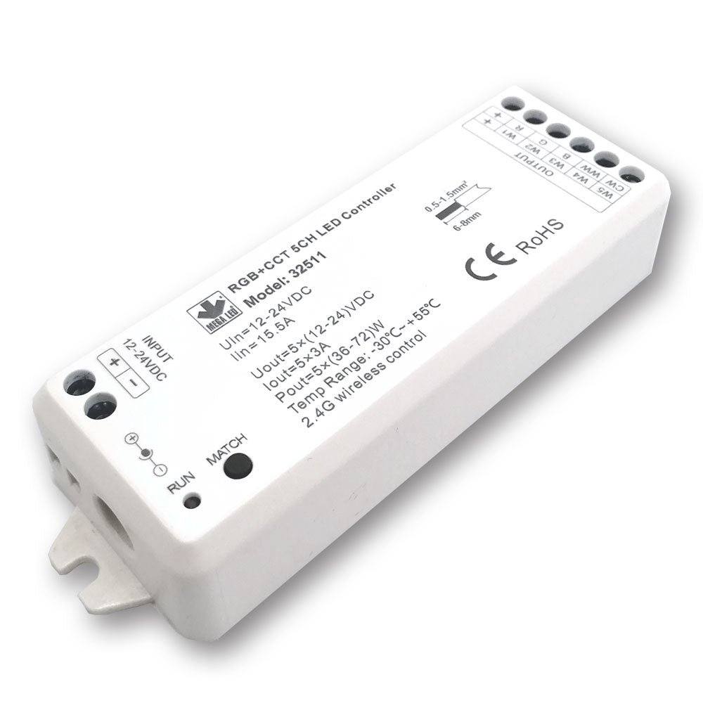 Mega LED - Wireless RF Dimmer Controller - Single Color & RGB+ 2 Whites RF Controller, 5 Channels — Quality Boat Parts