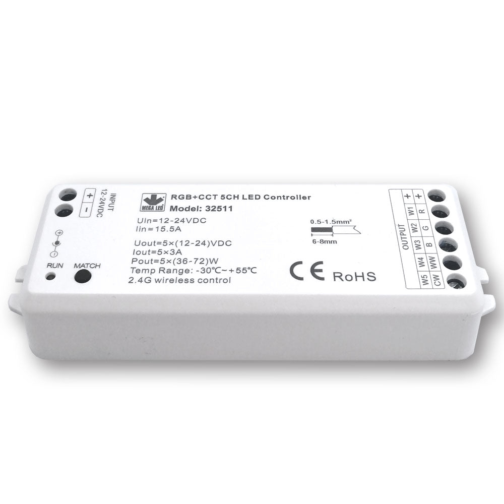 Mega LED - Wireless RF Dimmer Controller - Single Color & RGB+ 2 Whites RF Controller, 5 Channels — Quality Boat Parts