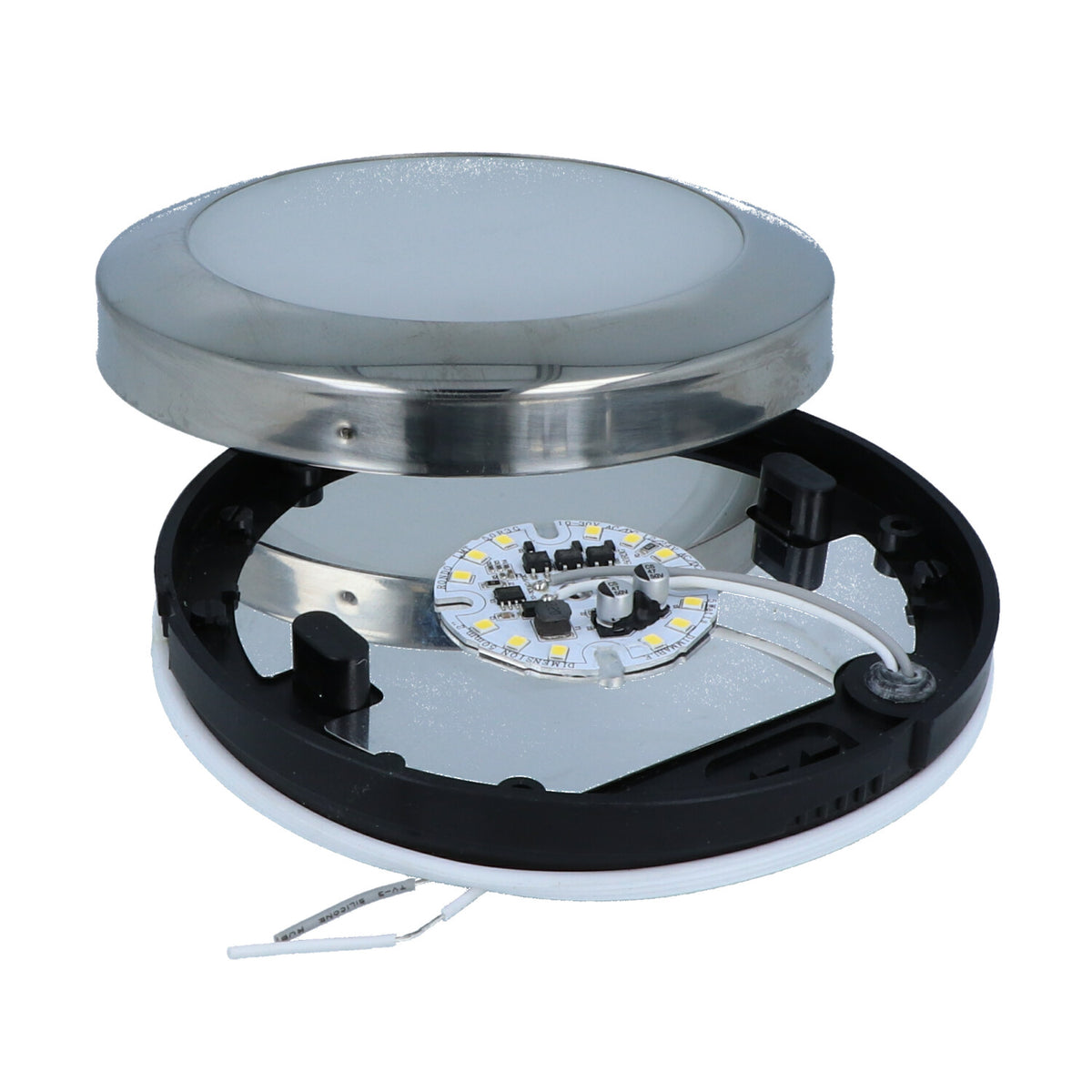 Mega LED - Andros LED Downlight Fixture - Surface Mount, 10-30V DC, Frosted Glass, Stainless Steel 316 Trim — Quality Boat Parts