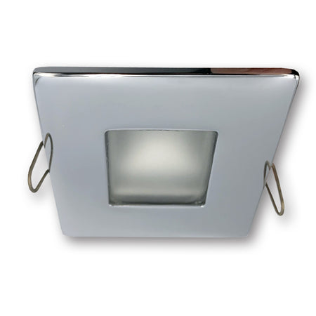 Mega LED - Anafi Square Downlight Fixture - For G4 LED Bulb Chromed Brass Trim And Frosted Glass — Quality Boat Parts