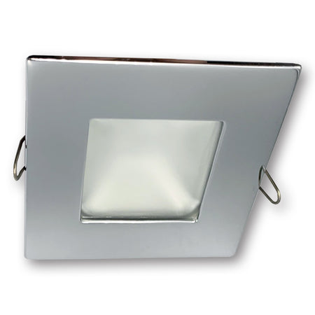 Mega LED - Anafi Square Downlight Fixture - For G4 LED Bulb Chromed Brass Trim And Frosted Glass — Quality Boat Parts