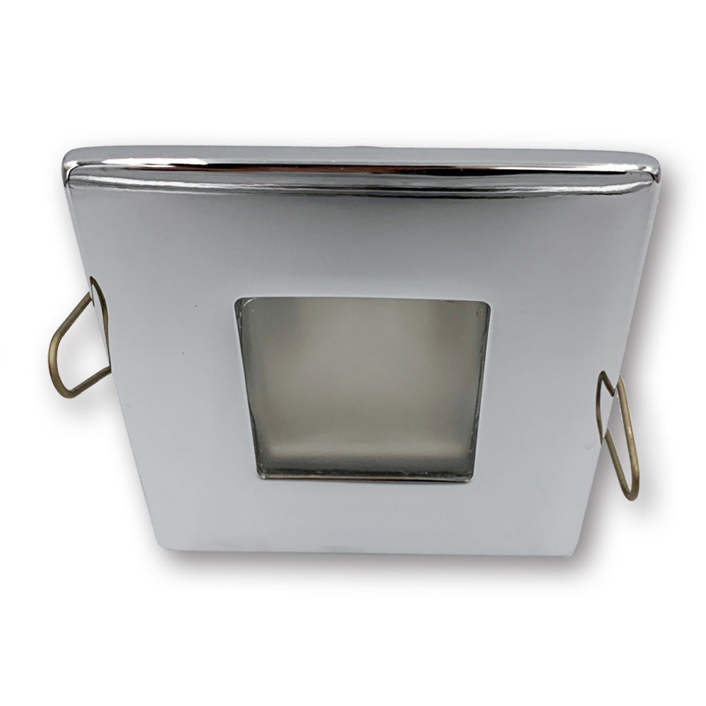 Mega LED - Anafi Square Downlight Fixture - For G4 LED Bulb Chromed Brass Trim And Frosted Glass — Quality Boat Parts