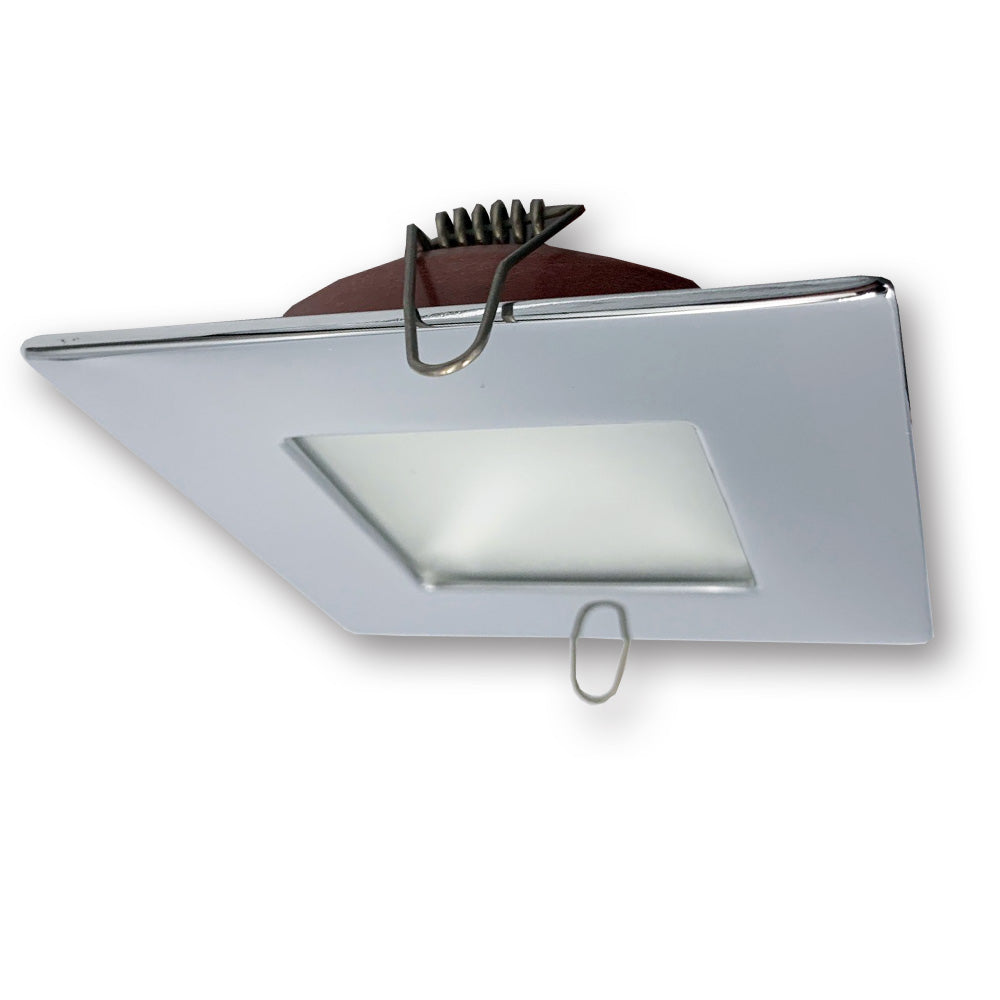 Mega LED - Anafi Square Downlight Fixture - For G4 LED Bulb Chromed Brass Trim And Frosted Glass — Quality Boat Parts