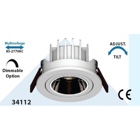 Mega LED - LED Downlight - 12W, Beam Angle 36°, 1200Lm, 2700K, 85-277V AC (34112) — Quality Boat Parts