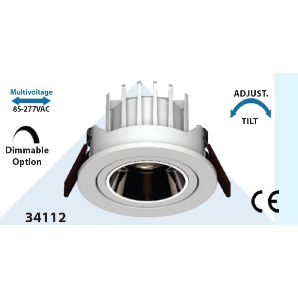 Mega LED - LED Downlight - 12W, Beam Angle 36°, 1200Lm, 2700K, 85-277V AC (34112) — Quality Boat Parts