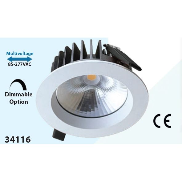 Mega LED - LED Downlight - 15W, Aluminum Body, 1500Lm, 2700-5700K, Beam Angle 60°, 85-277V AC (34116) — Quality Boat Parts
