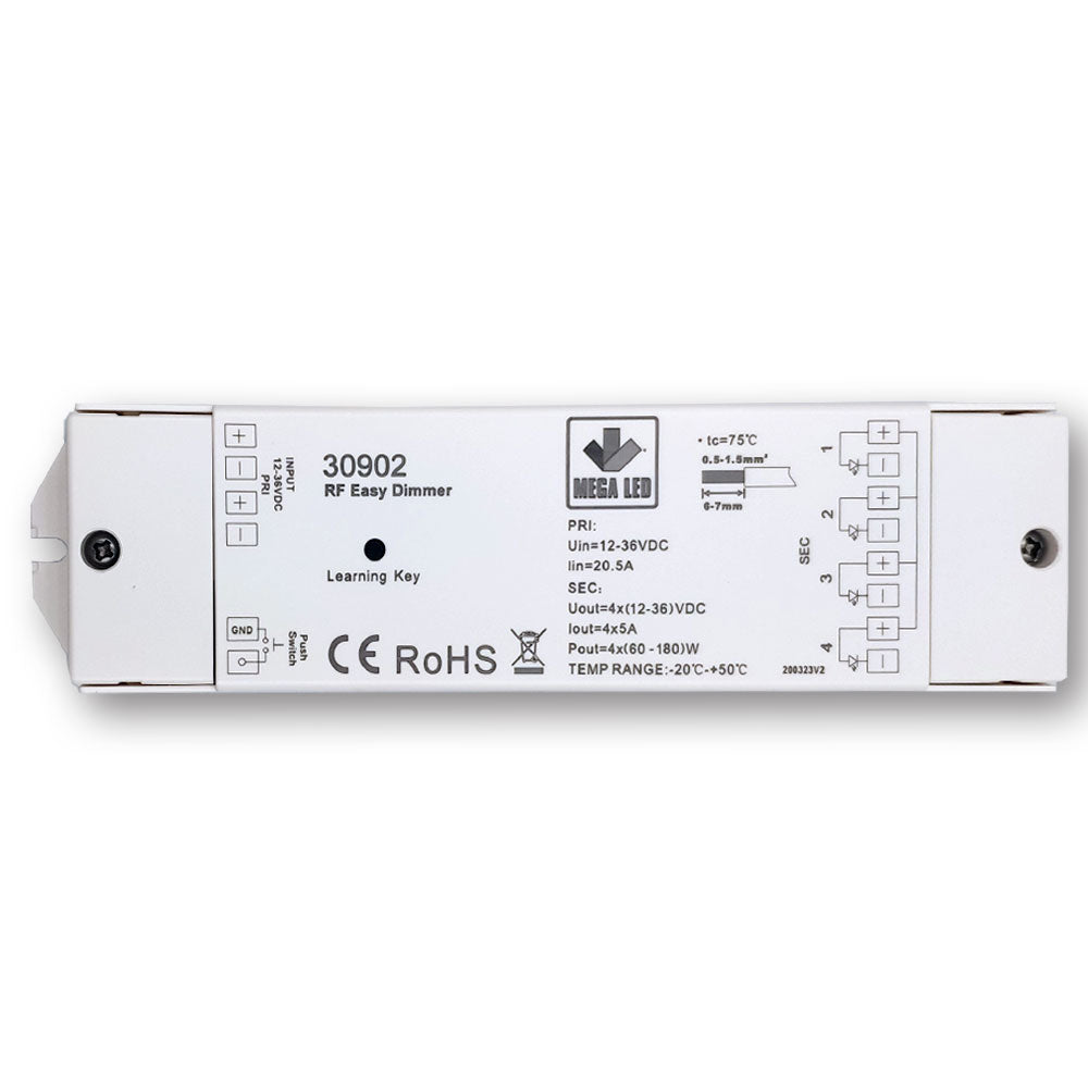 Mega LED - Electronic Dimmer - For RF Remote, For Smooth Dimming, Input 12-36V DC, 4X5A, 20A Max — Quality Boat Parts