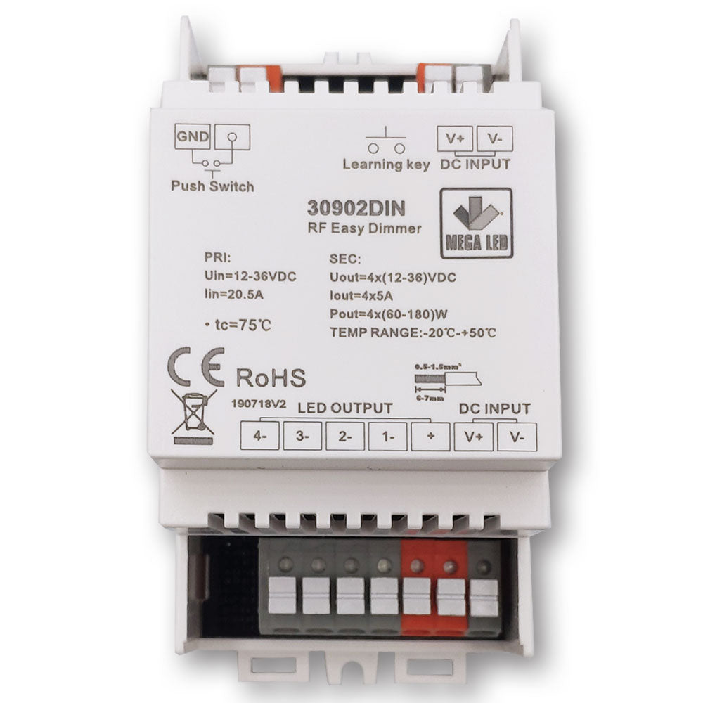 Mega LED - Electronic Dimmer - Ideal For All LED Lights, Input 12-36V DC, 20A Max, 240-720W (30902DIN) — Quality Boat Parts