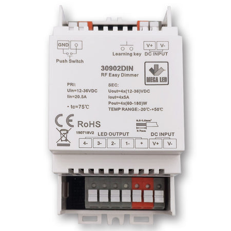 Mega LED - Electronic Dimmer - Ideal For All LED Lights, Input 12-36V DC, 20A Max, 240-720W (30902DIN) — Quality Boat Parts