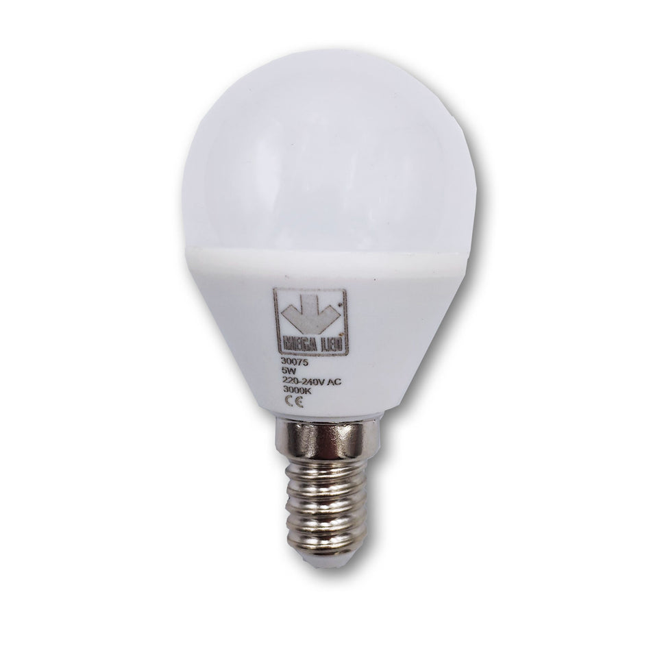 Mega LED - LED Replacement Bulb - E14 Type, 5.0 Watt, 500 Lumens, 220-240V AC, Beam Angle 200º, 3000K (30075) — Quality Boat Parts