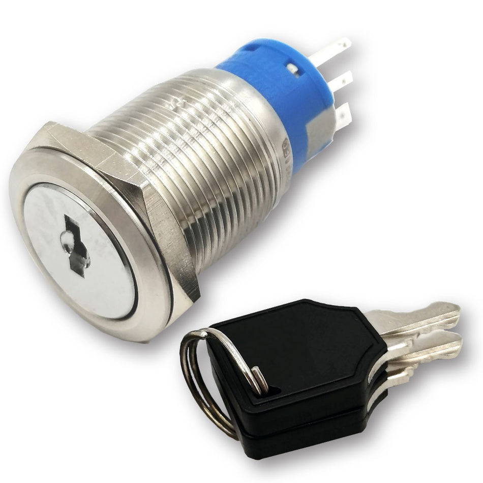 Mega LED - Key Switch Button - Stainless Steel Key Switch For 12V or 24V DC, 5A 250V Contacts (32356) — Quality Boat Parts