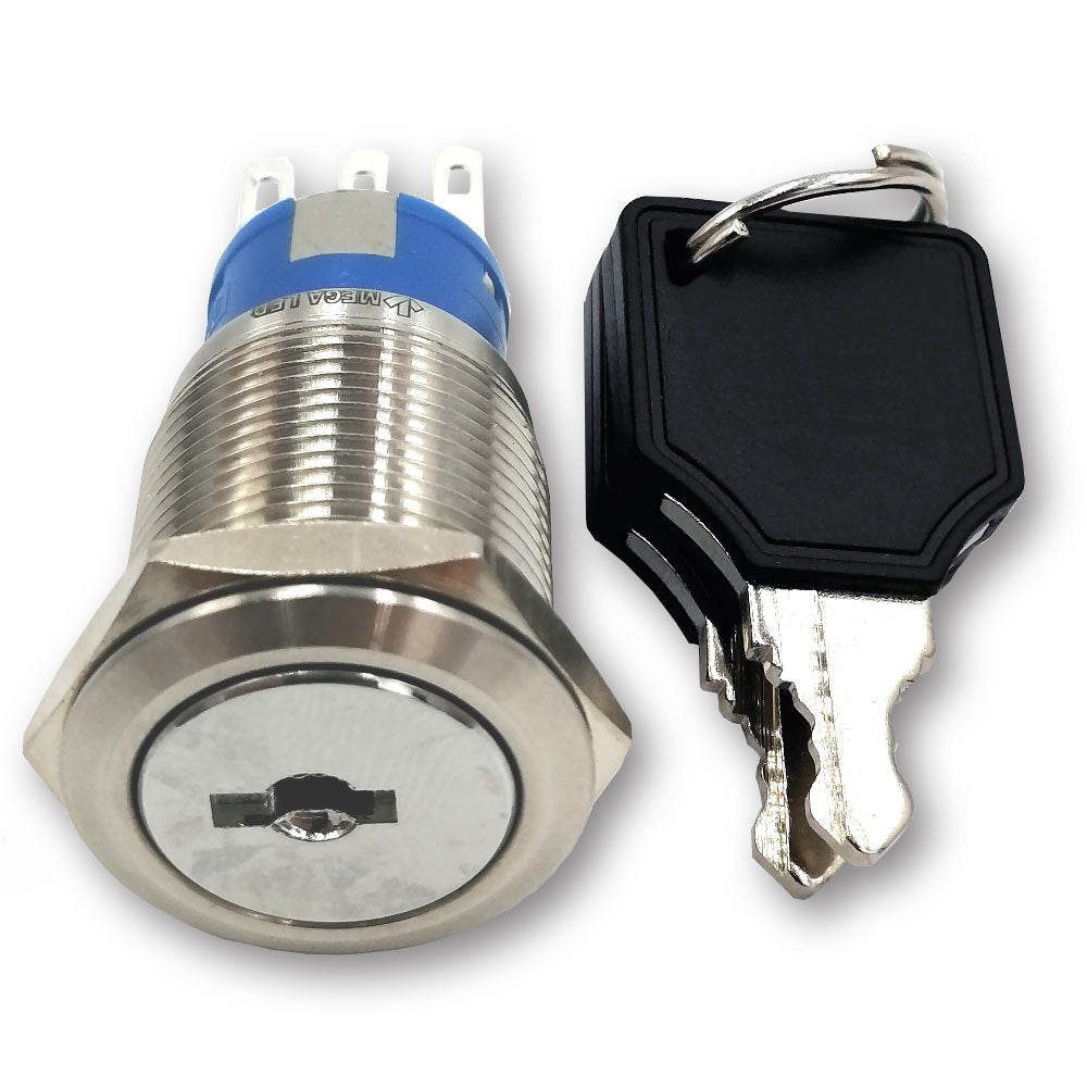 Mega LED - Key Switch Button - Stainless Steel Key Switch For 12V or 24V DC, 5A 250V Contacts (32356) — Quality Boat Parts
