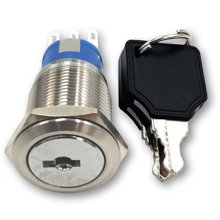 Mega LED - Key Switch Button - Stainless Steel Key Switch For 12V or 24V DC, 5A 250V Contacts (32356) — Quality Boat Parts