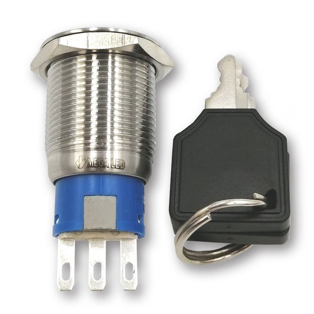 Mega LED - Key Switch Button - Stainless Steel Key Switch For 12V or 24V DC, 5A 250V Contacts (32356) — Quality Boat Parts
