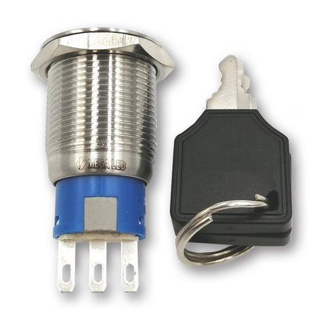Mega LED - Key Switch Button - Stainless Steel Key Switch For 12V or 24V DC, 5A 250V Contacts (32356) — Quality Boat Parts