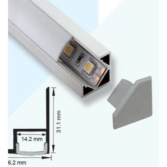 Mega LED - Dry Wall Corner Aluminum Profile - Ideal For Wall Lighting Effects, Length 2 Meter (30214) — Quality Boat Parts