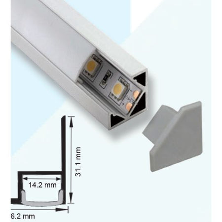 Mega LED - Dry Wall Corner Aluminum Profile - Ideal For Wall Lighting Effects, Length 2 Meter (30214) — Quality Boat Parts