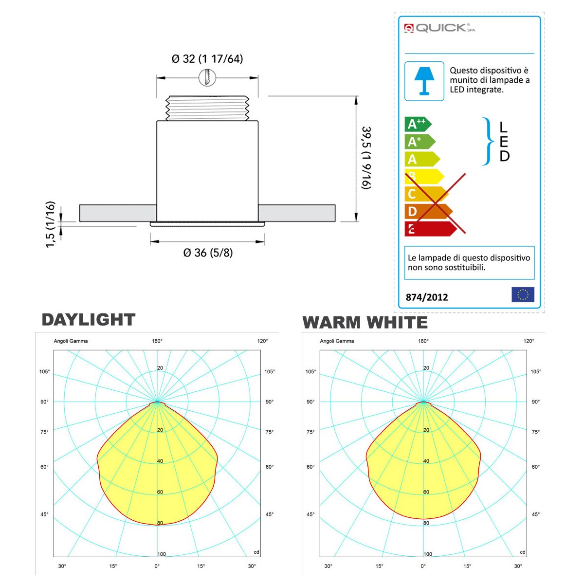 Quick Marine - GAIA CO36 LED Courtesy Light (Warm White, 10/30V, IP65, Stainless Steel) (FASP2390X1DCD00) — Quality Boat Parts