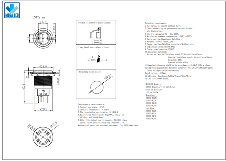 Mega LED - 22MM Push Button - Waterproof IP67, Stainless Steel, Illuminated — Quality Boat Parts