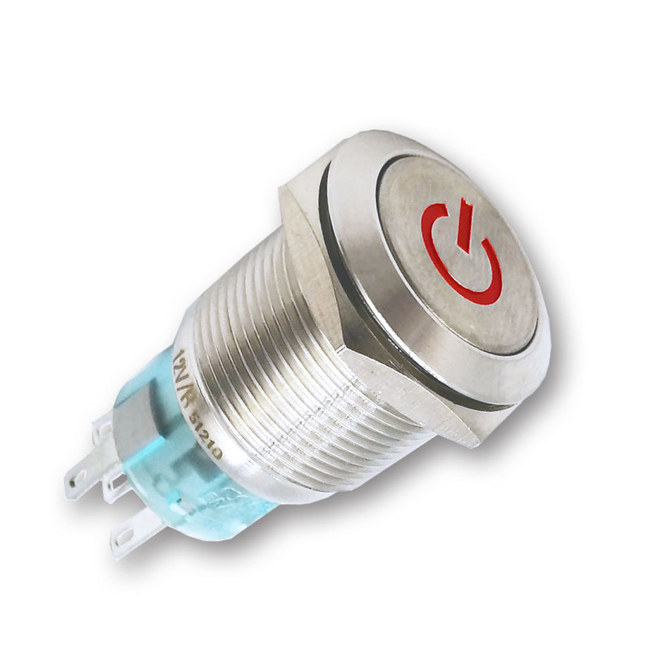 Mega LED - Push Button - Waterproof IP67, Stainless Steel, Illuminated Latching Switch, 12V, Red LED (32359-12R) — Quality Boat Parts
