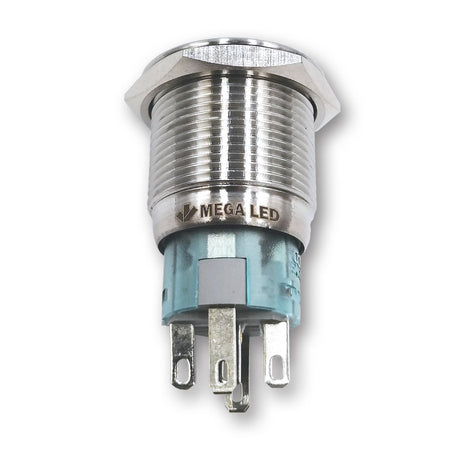 Mega LED - Push Button - Waterproof IP67, Stainless Steel, Illuminated Latching Switch, 12V, Red LED (32359-12R) — Quality Boat Parts