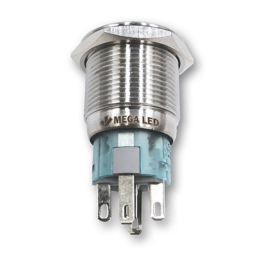 Mega LED - Push Button - Waterproof IP67, Stainless Steel, Illuminated Latching Switch, 24V, Blue LED (32359-12B) — Quality Boat Parts