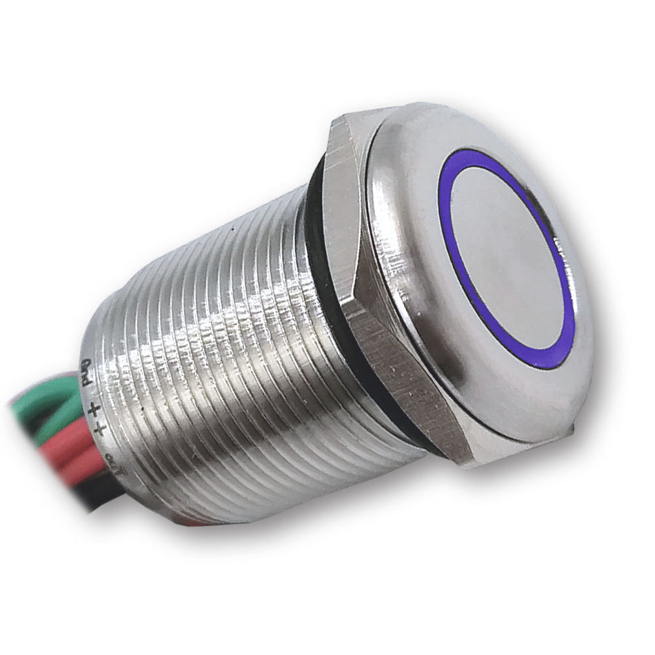 Mega LED - Push Button - Waterproof, 7 Amps, Stainless Steel, Touch Illuminated Dimmer Switch, 12V or 24V DC, Blue LED (32354-BL) — Quality Boat Parts