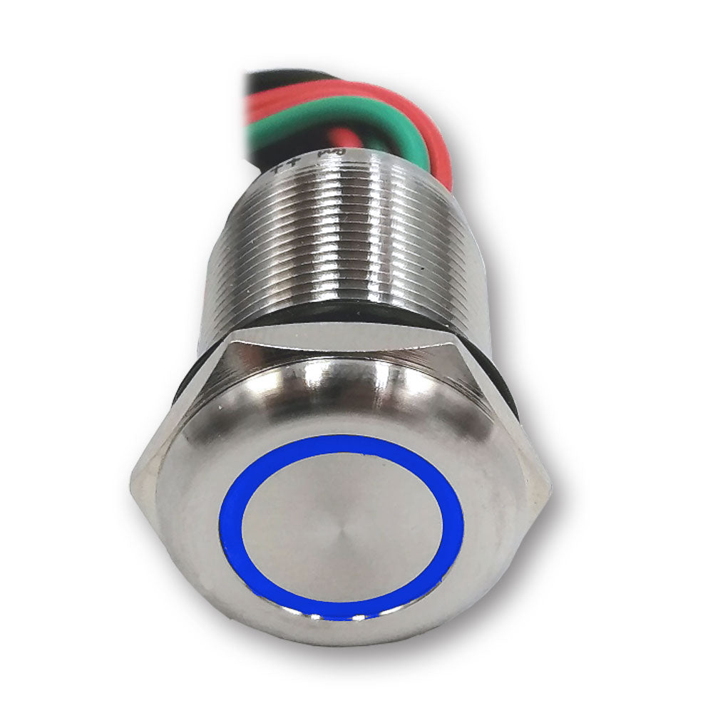Mega LED - Push Button - Waterproof, 7 Amps, Stainless Steel, Touch Illuminated Dimmer Switch, 12V or 24V DC, Blue LED (32354-BL) — Quality Boat Parts
