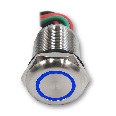 Mega LED - Push Button - Waterproof, 7 Amps, Stainless Steel, Touch Illuminated Dimmer Switch, 12V or 24V DC, Blue LED (32354-BL) — Quality Boat Parts