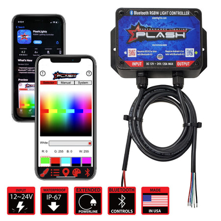 Plash - LED Light Controller - RGBW, Bluetooth, 12-24V, IP67 (BT-60W-RGBW) — Quality Boat Parts