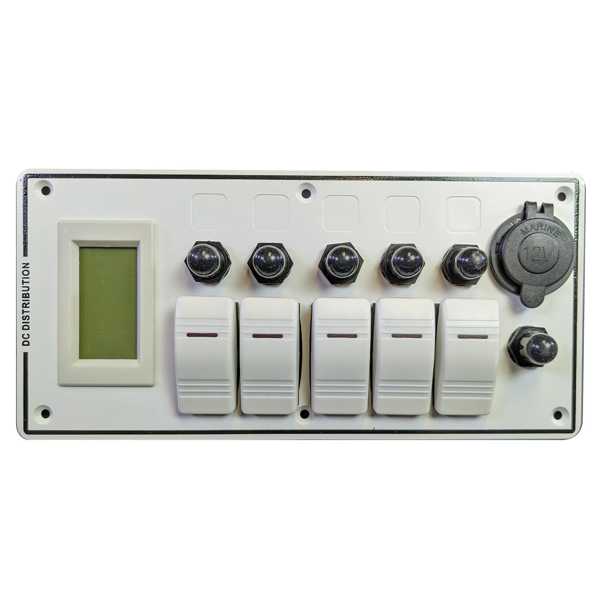 Plash - Switch Panel - 5 Switch, with Breakers, Voltmeter, White (EL-LF5Z/S-VT-WHT) — Quality Boat Parts