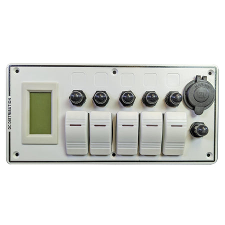 Plash - Switch Panel - 5 Switch, with Breakers, Voltmeter, White (EL-LF5Z/S-VT-WHT) — Quality Boat Parts