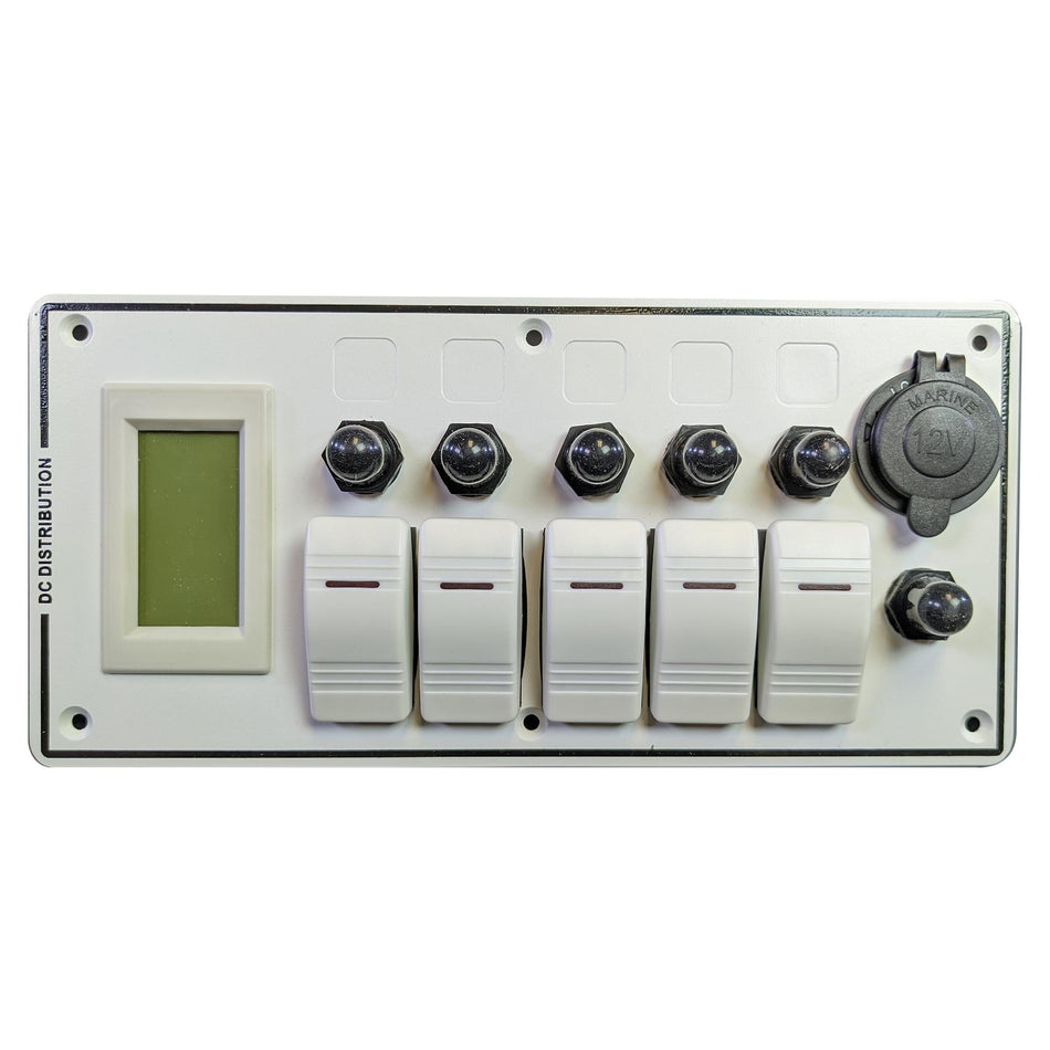 Plash - Switch Panel - 5 Switch, with Breakers, Voltmeter, White (EL-LF5Z/S-VT-WHT) — Quality Boat Parts