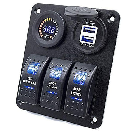 Plash - Switch Panel with Voltmeter, USB - Dual USB Charger, 12V-24V, 20A — Quality Boat Parts