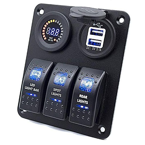 Plash - Switch Panel with Voltmeter, USB - Dual USB Charger, 12V-24V, 20A — Quality Boat Parts