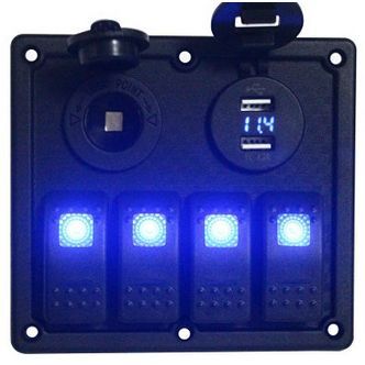 Plash - Switch Panel with Voltmeter, USB - Dual USB Charger, 12V-24V, 20A — Quality Boat Parts