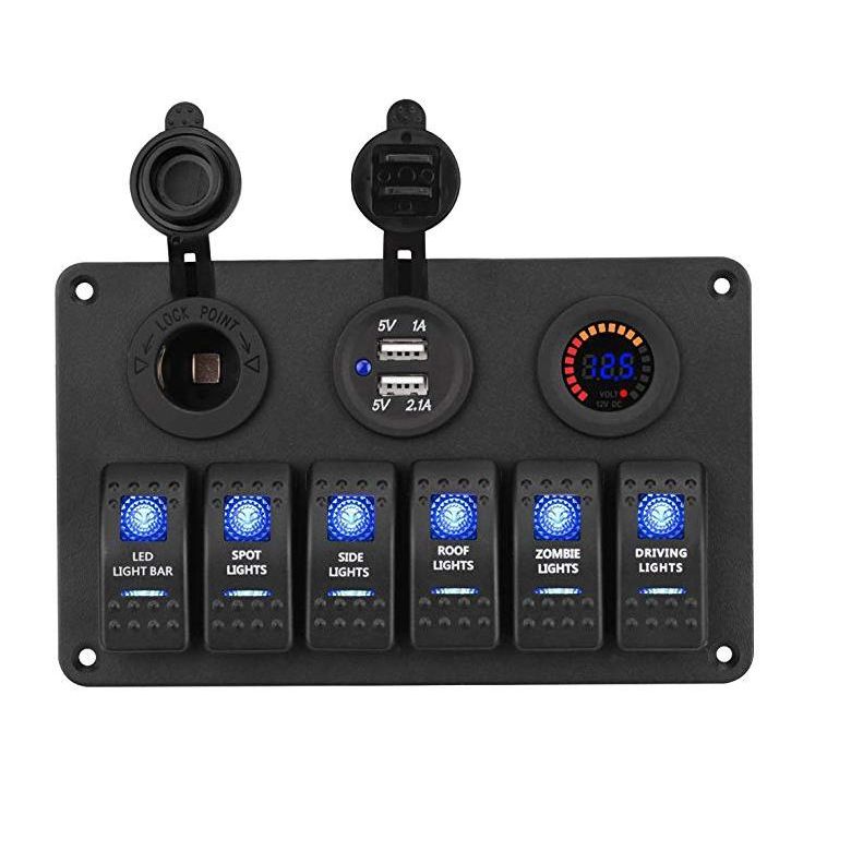 Plash - Switch Panel with Voltmeter, USB - Dual USB Charger, 12V-24V, 20A — Quality Boat Parts