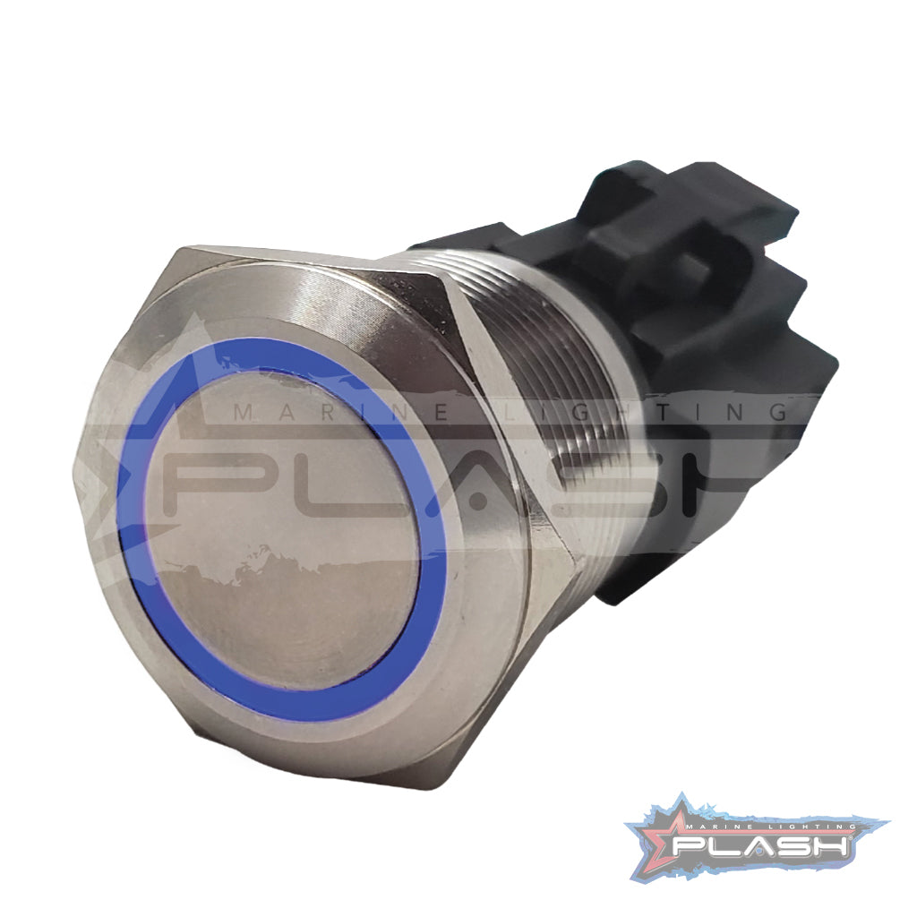Plash - Push Button - Illuminated Switch, IP67, Stainless Steel — Quality Boat Parts