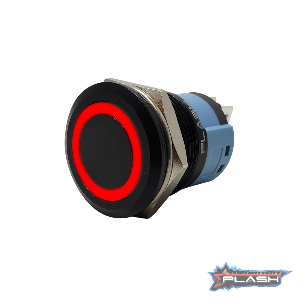 Plash - Push Button - Illuminated Switch, IP67, 12V/24V DC, Black, 20A — Quality Boat Parts