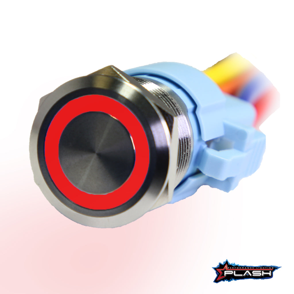 Plash - Push Button - Illuminated Switch, 15A, Red, 12V, IP67 (PL22S-M-12VR) — Quality Boat Parts