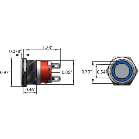 Plash - Push Button - Illuminated Switch, 15A, Red, 12V, IP67 (PL22S-M-12VR) — Quality Boat Parts
