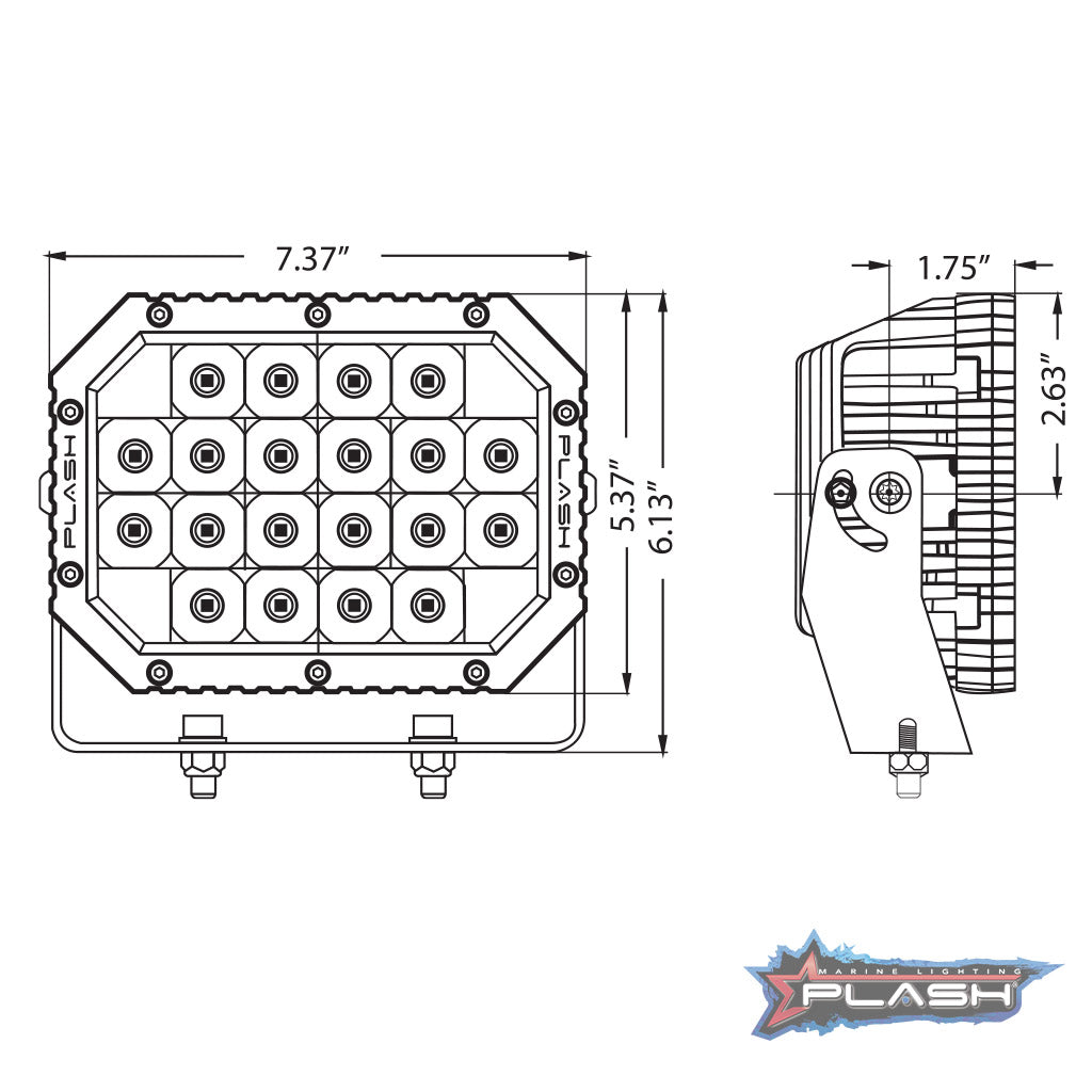 Plash - Quad LED Search Light - White, 60W, IP69K, 5400lm, 9-36V (QUAD-FL-WHT) — Quality Boat Parts