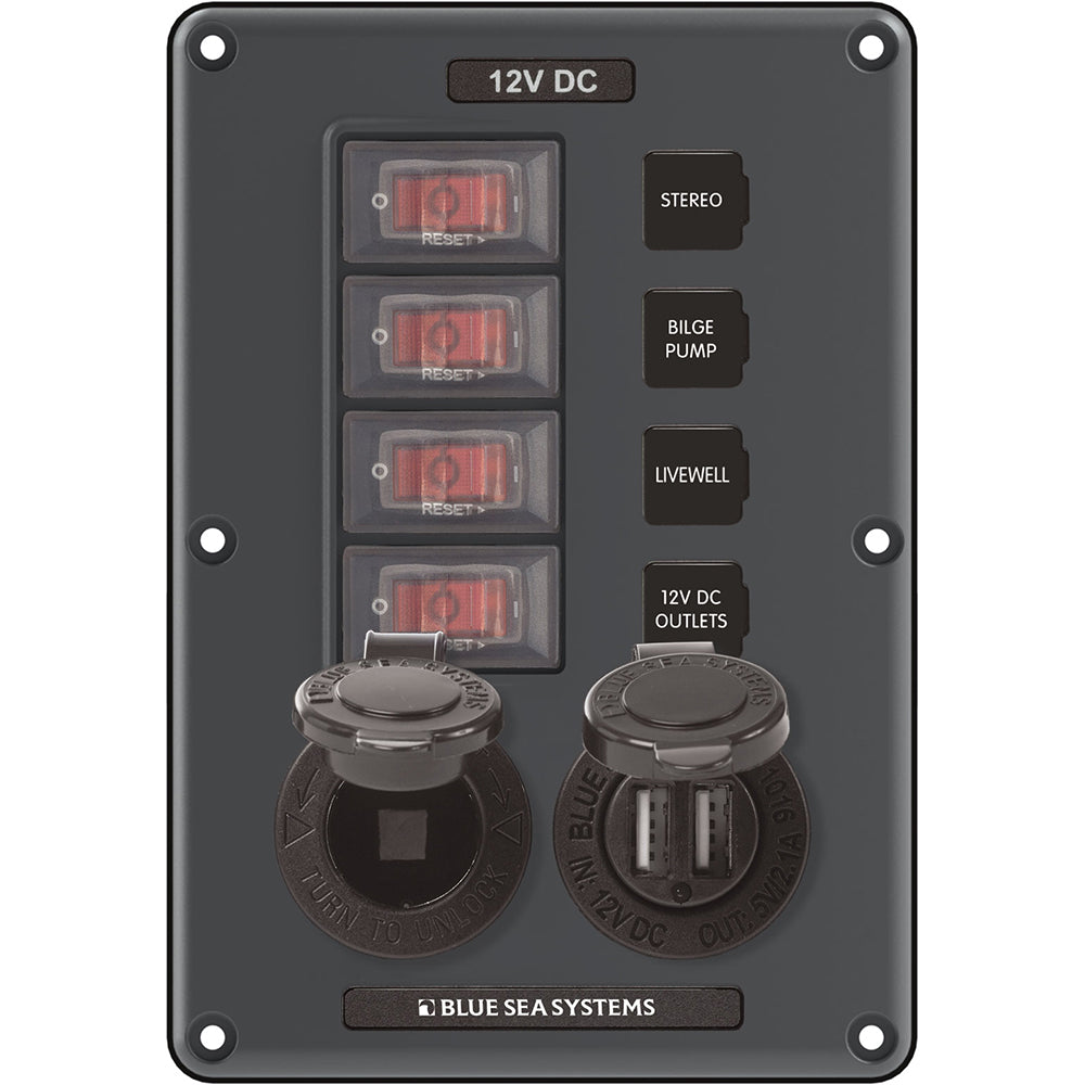 Blue Sea Systems - Circuit Breaker Switch Panel - Gray, 12V, 15A — Quality Boat Parts