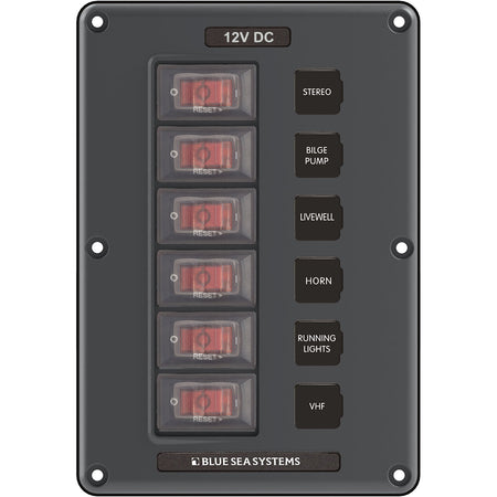 Blue Sea Systems - Circuit Breaker Switch Panel - Gray, 12V, 15A — Quality Boat Parts