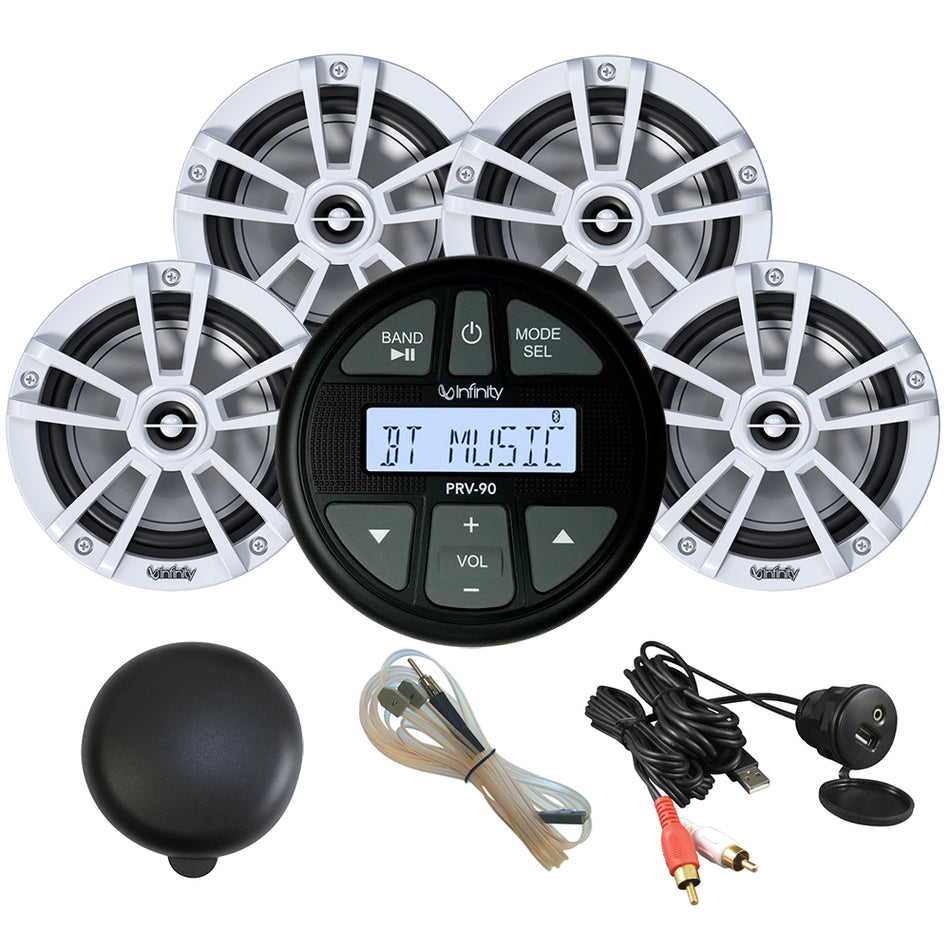 Infinity - MPK90 Package with 4 White INF622 Speakers, PRV90 Cover, USB Adapter & Antenna — Quality Boat Parts