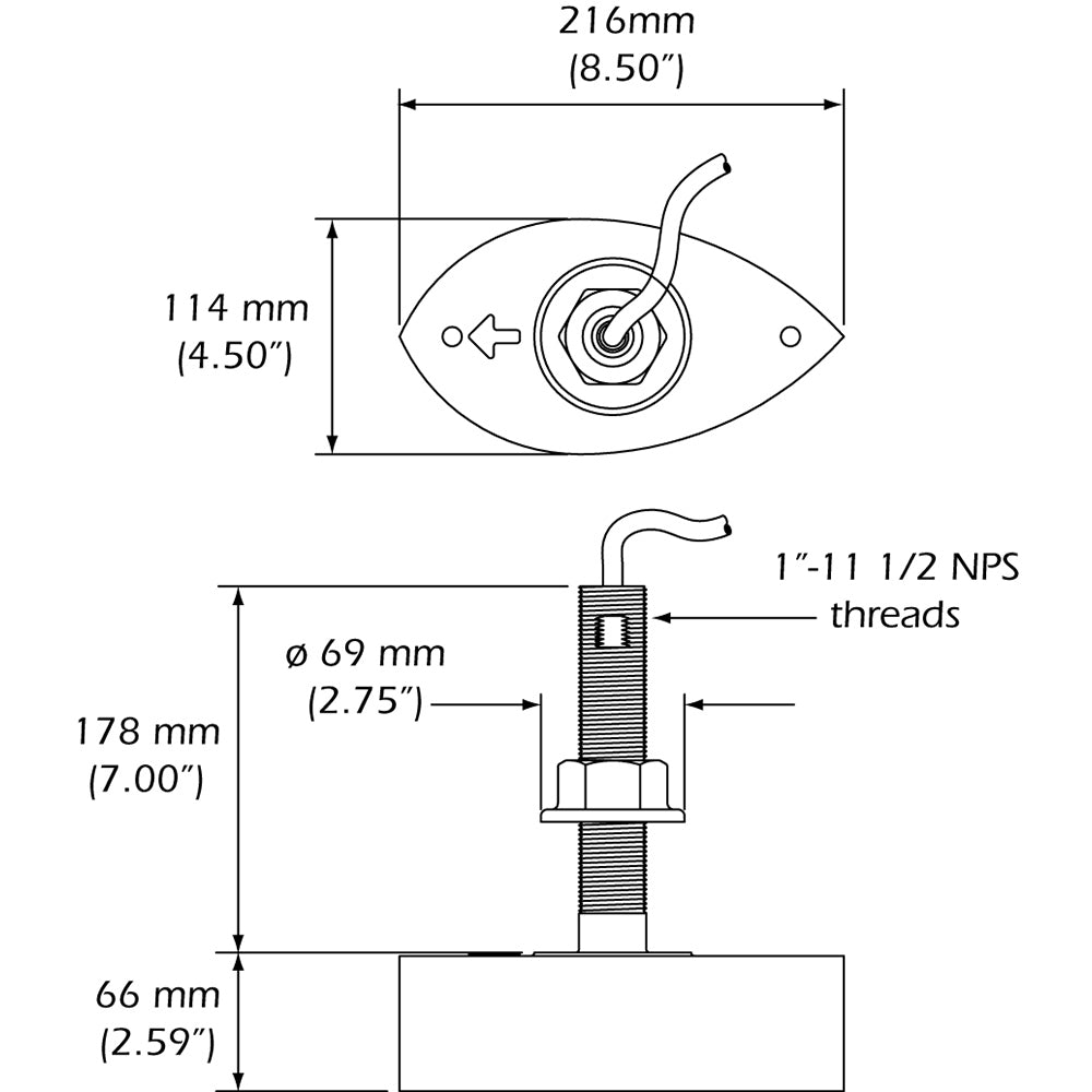 Furuno - 556TID-HDD SS260 Stainless Steel Thru-Hull Transducer with Temp and Fairing Block - 10 Pin — Quality Boat Parts