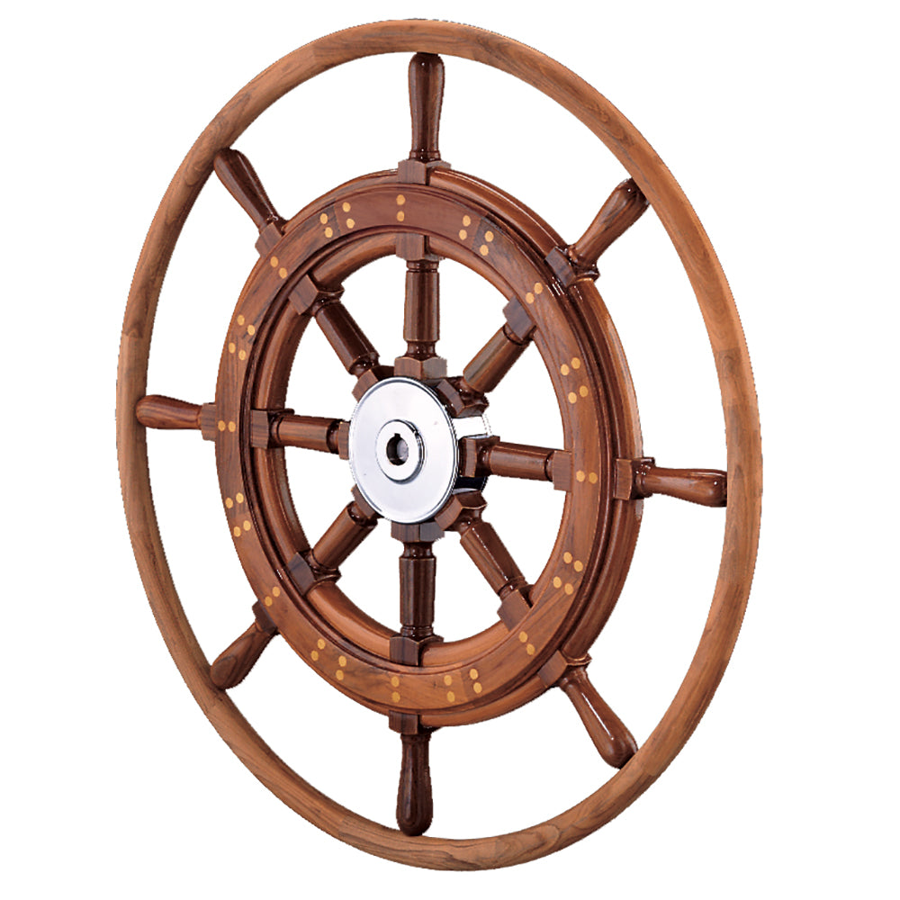 Edson Marine - Teak Yacht Wheel - 30", Teak Rim, Chrome Hub — Quality Boat Parts
