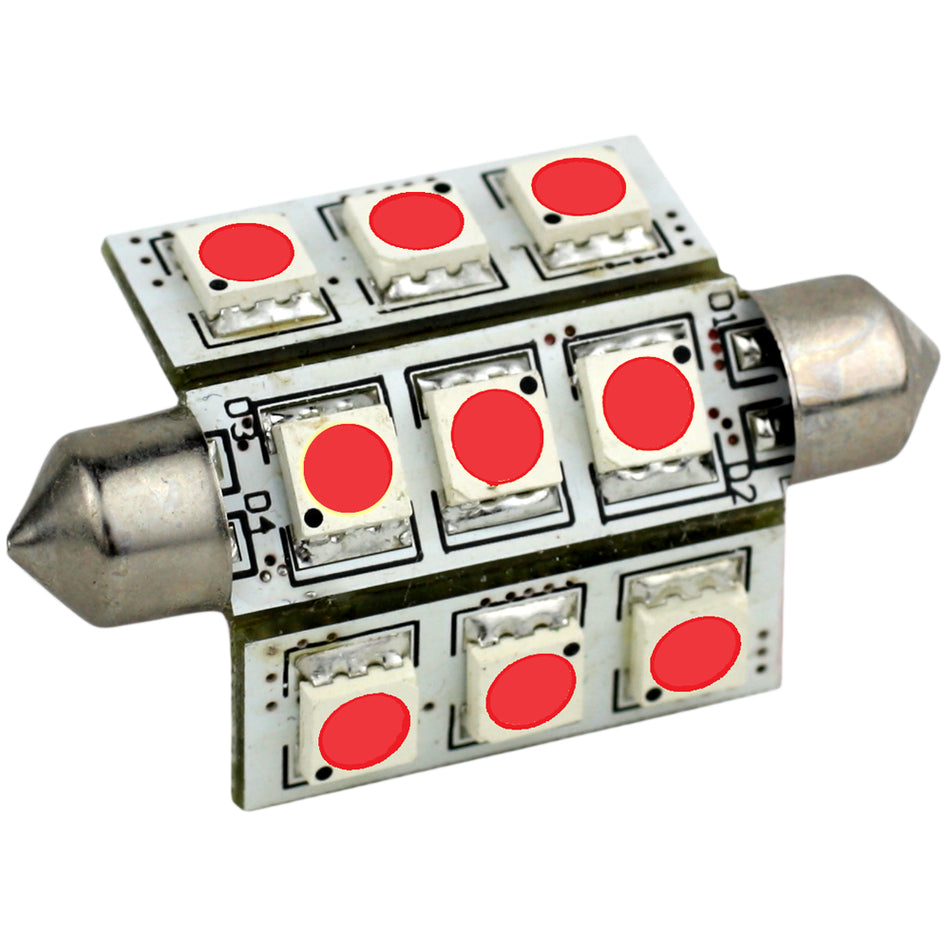 Lunasea - Light Pointed Festoon Replacement Bulb - 9 LED 42mm, Red — Quality Boat Parts